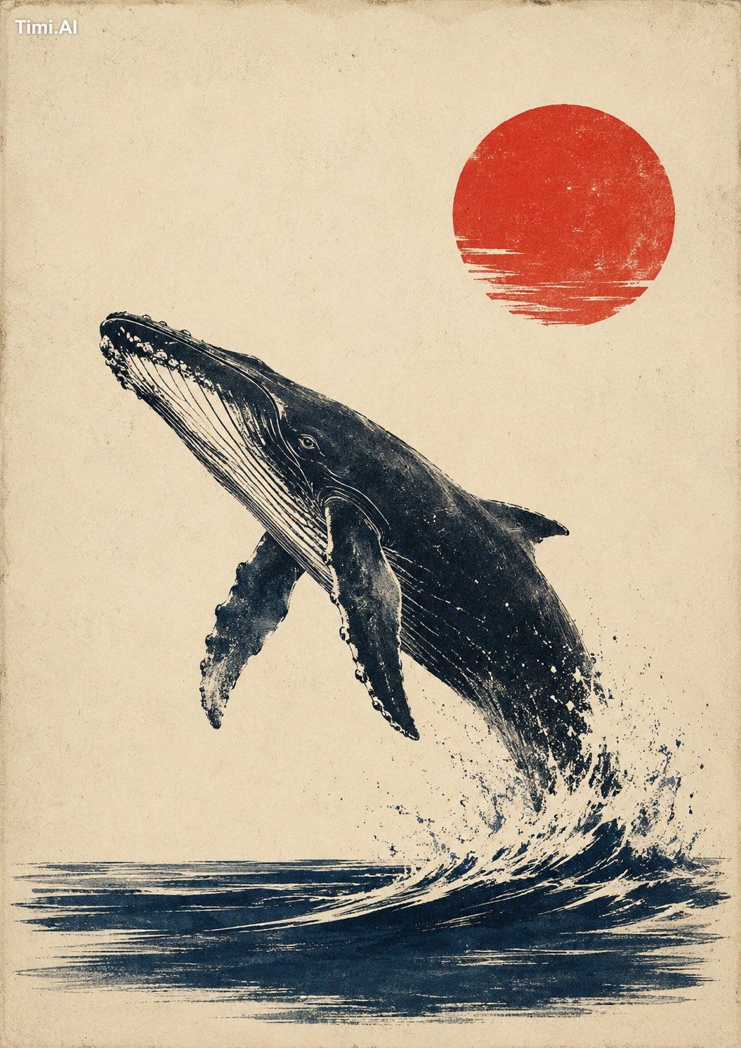 一张极简复古日式版画风插画，主体为【xxx】，画面保留大面积米白色、象牙白或淡奶油色纸张背景，背景带有细腻纸纹、轻微老化感、手工印刷颗粒和柔和… 3