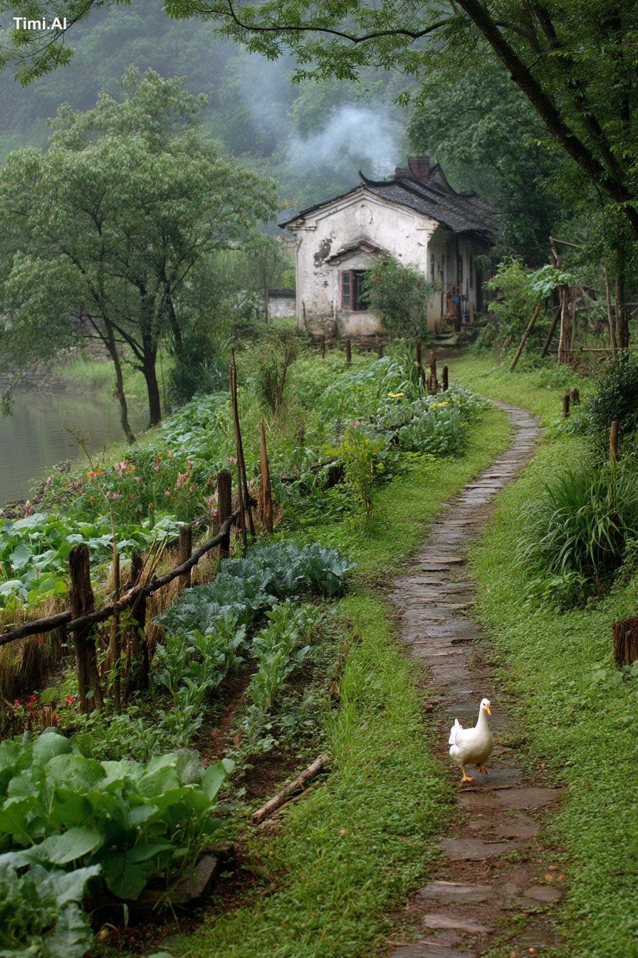 In rural China, After the spring rain, There is an old country house by…