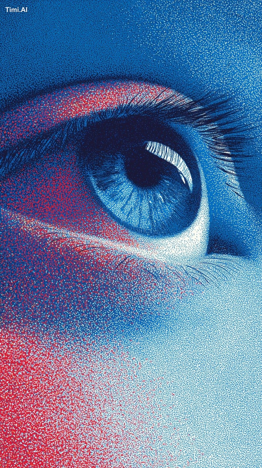 Editorial illustration of a close-up human eye with conjunctivitis, red…