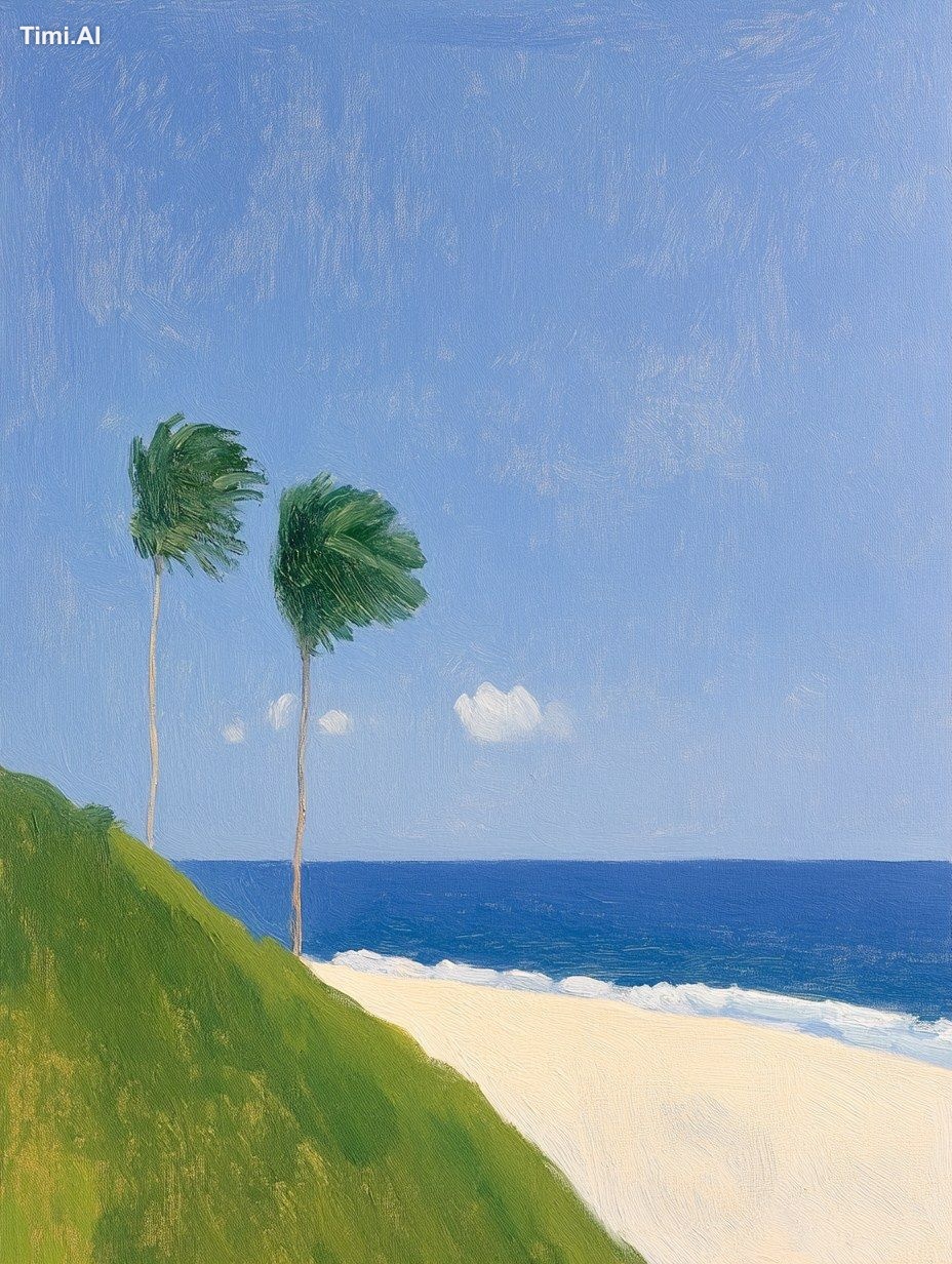 oil on canvas，lush， The tropical Shore，A typhoon struck，summer breeze -…