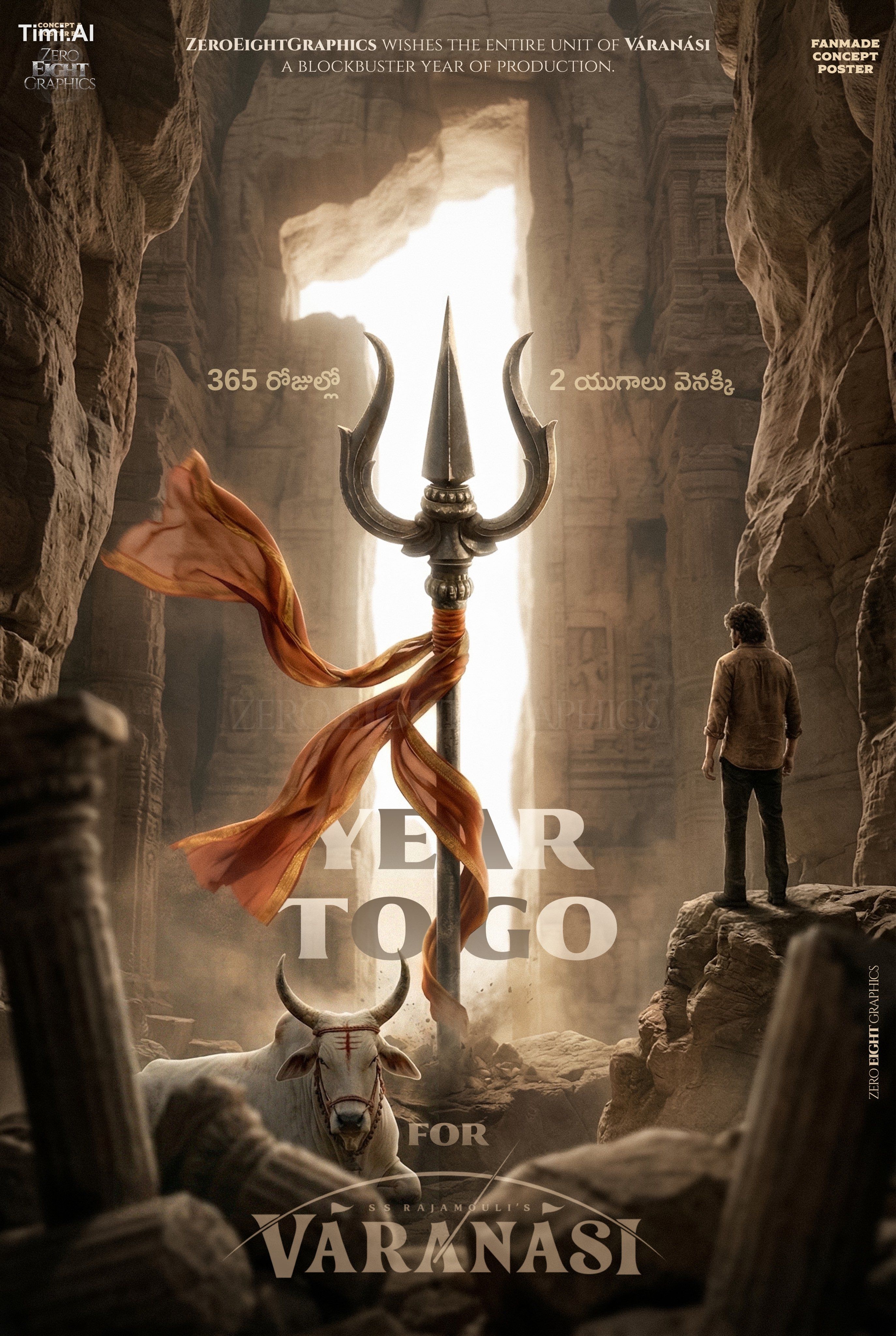 Fanmade concept poster for 1 year countdown of the movie Varanasi.