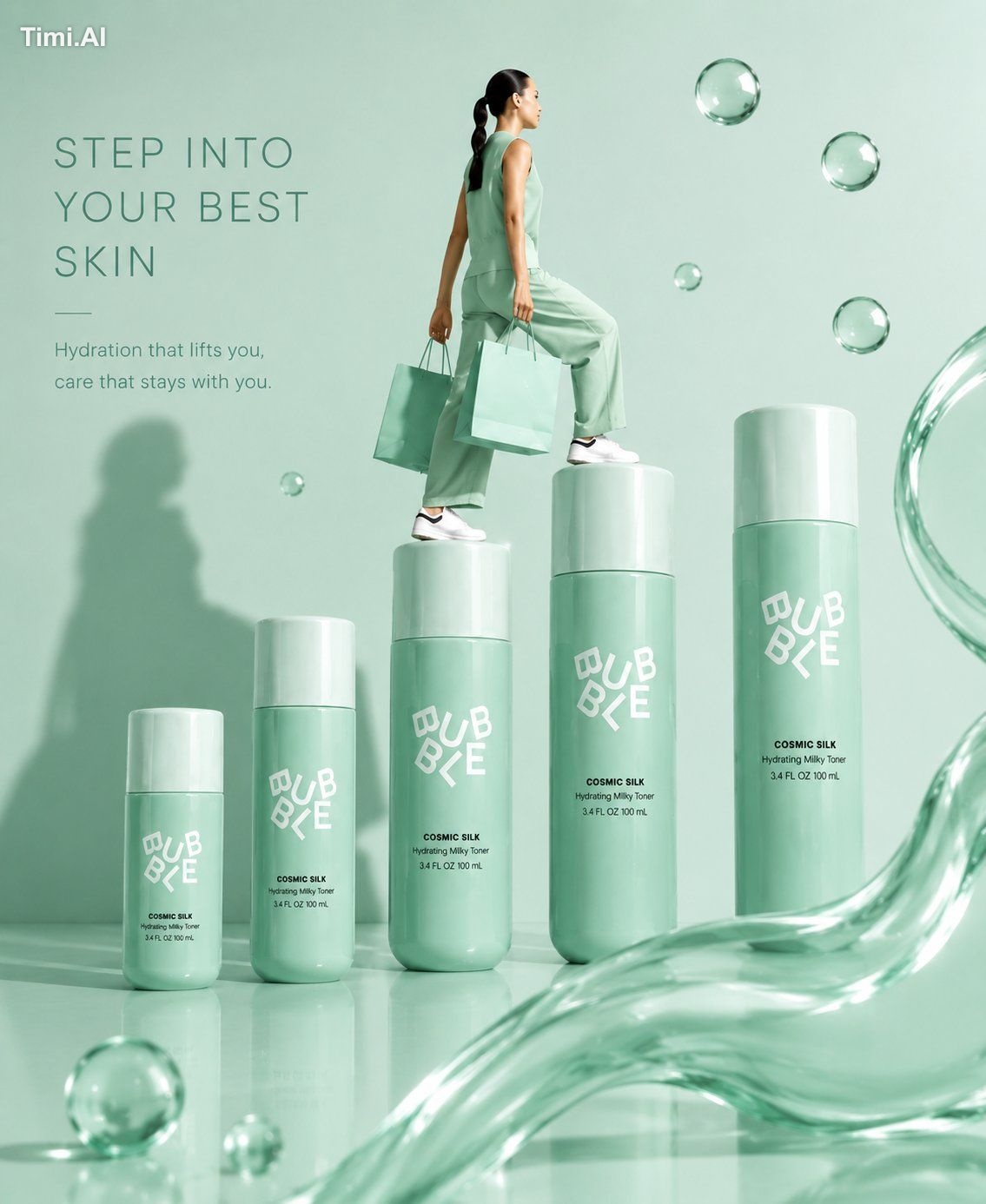 (Luxury skincare product advertisement), (cool mint-green pastel theme)… 1