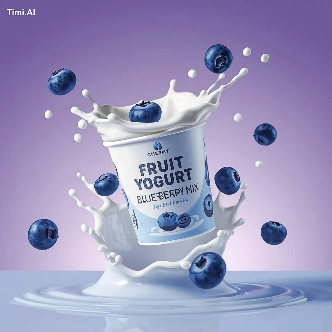 High-end commercial product photography of a (yogurt cup) labeled “(Cre… 1