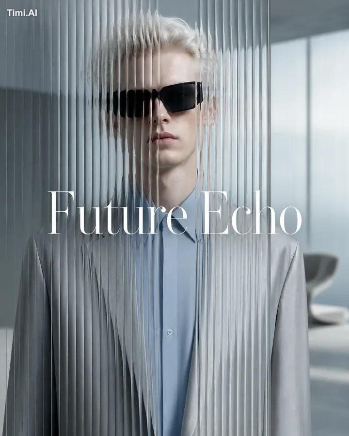 Minimalist luxury fashion advertisement featuring [HUMAN] wearing [CLOT…