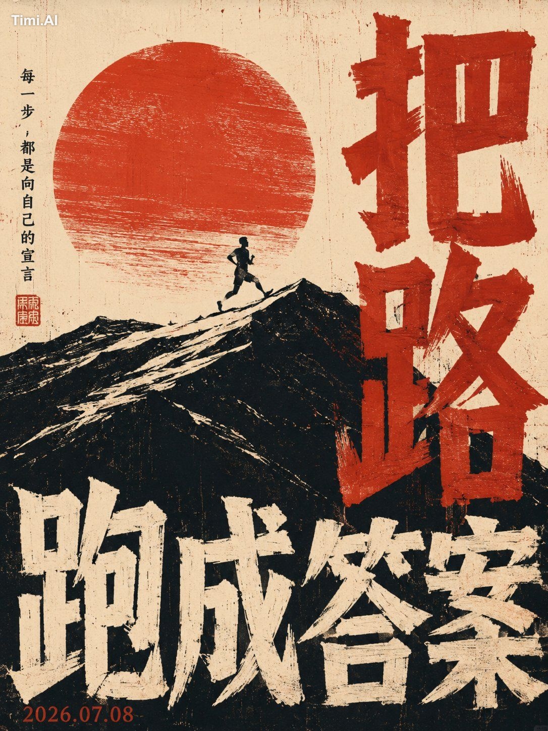 生成一张竖版 3:4 中文行动主题概念海报，单张完整成品海报，不要九宫格，不要拼图合集。 画面主题为「【主题名称】」。 整体方向是：中文大字海…