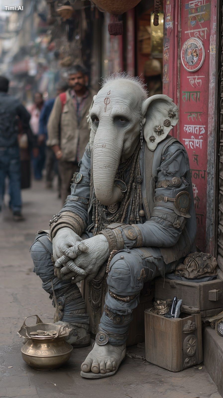 A very strange creature with a face and hands like a human and a body l…