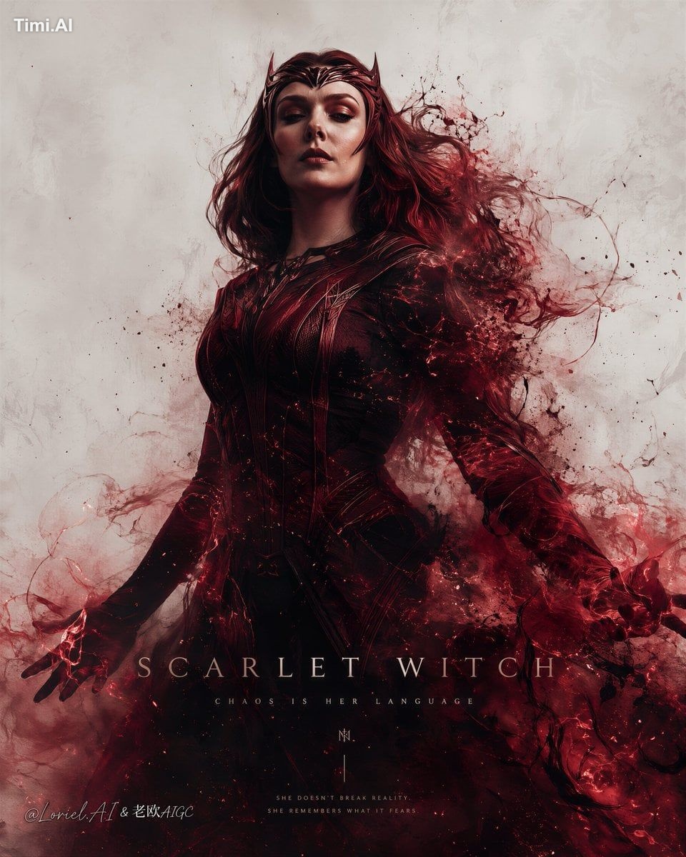 Create an ultra-premium flagship character poster for **Scarlet Witch**…