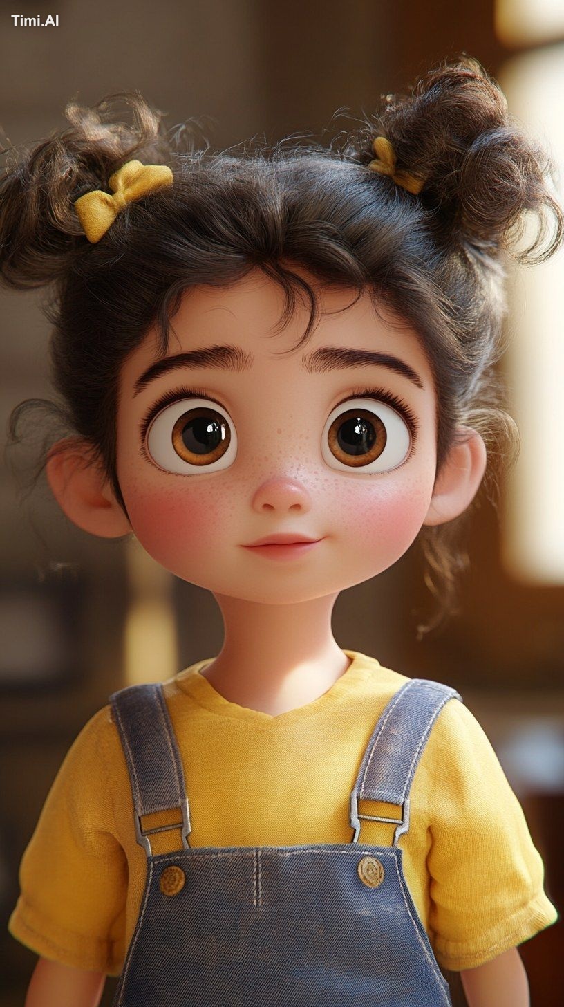disney pixer style image of Lina - a sweet, thoughtful 6-year-old girl …