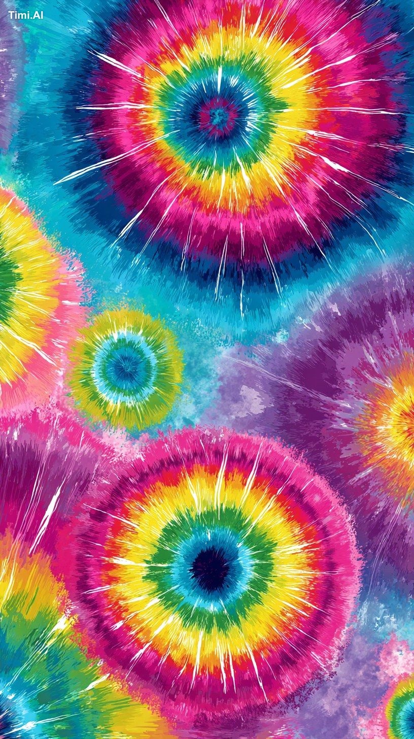 tie-dye wallpaper in traditional bullseye pattern, featuring bold rings…