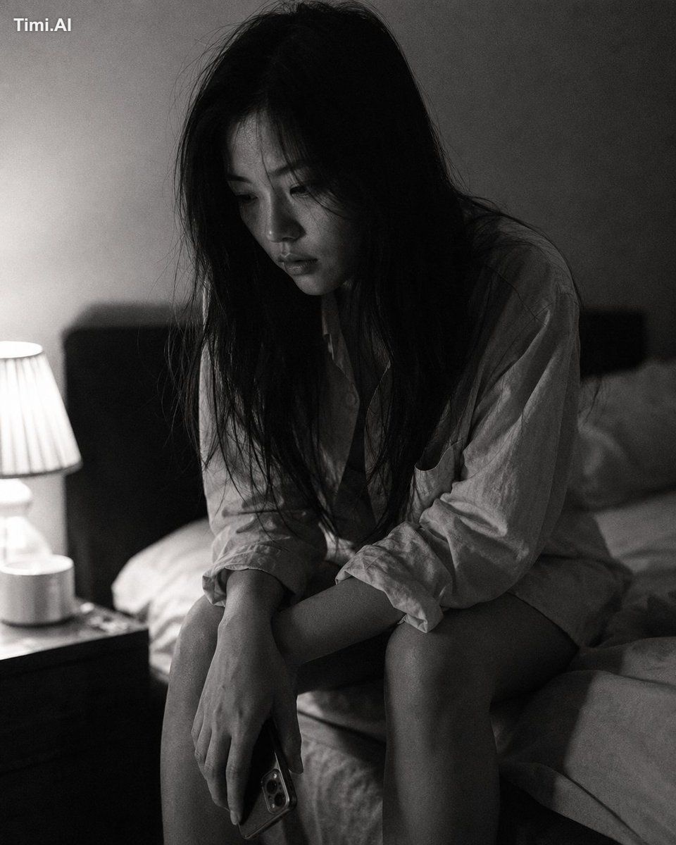 Close-up portrait, 85mm f/1.4, a young East Asian woman in her early 20…
