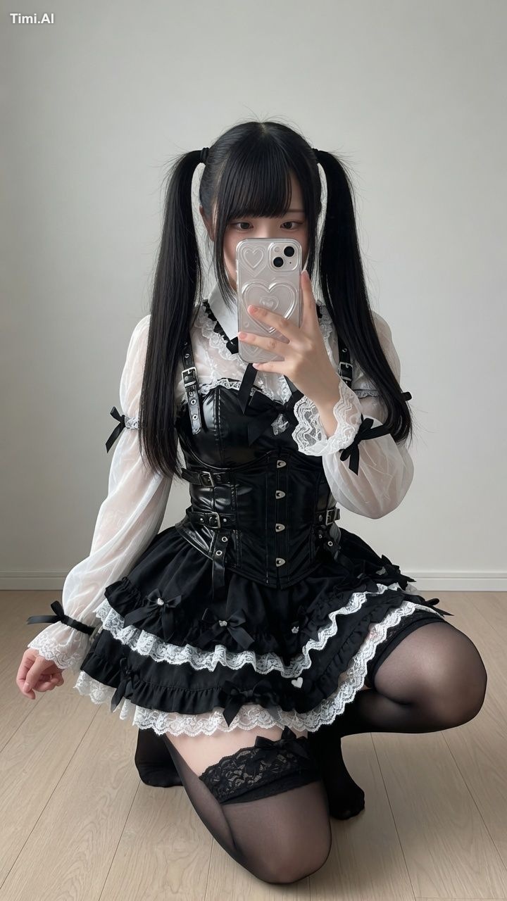 Photorealistic mirror selfie of a beautiful young East Asian woman with… 2