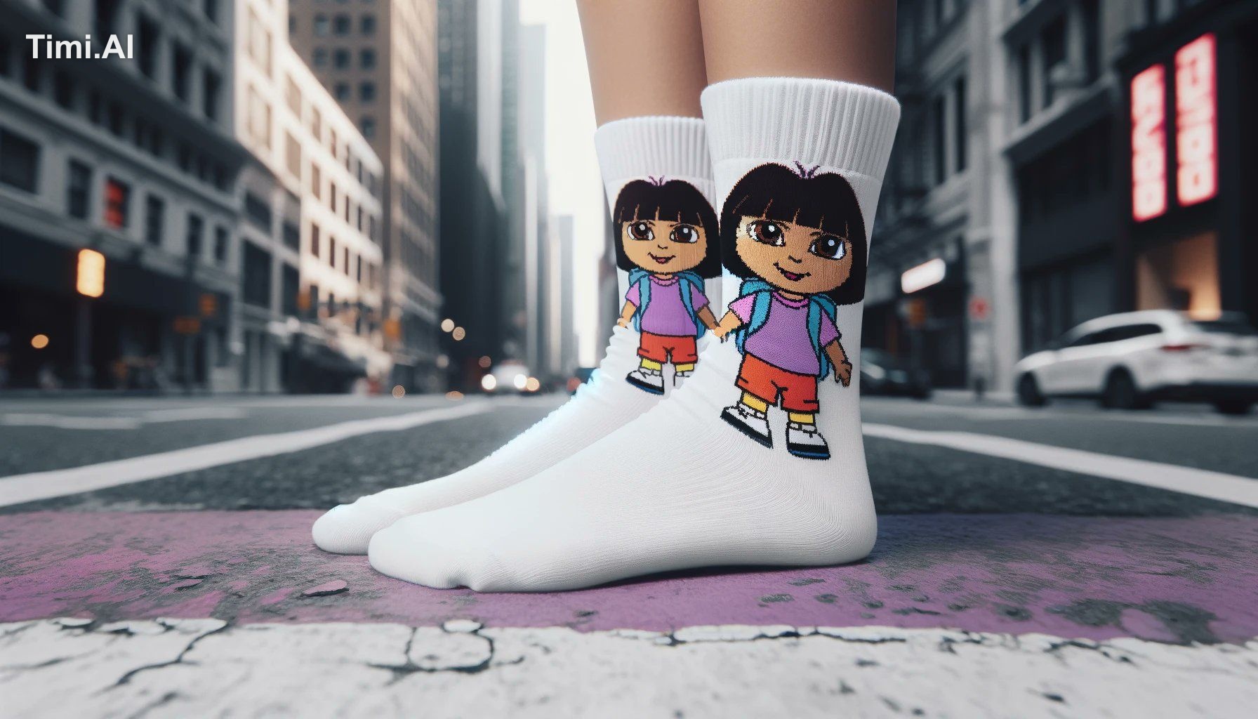 Photo of white socks with a [Subject] pattren/ design, [view ], represe…