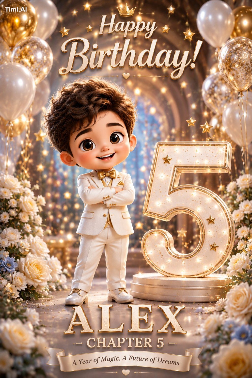 Create an ultra-detailed 3D chibi birthday poster featuring [NAME] tran… 1