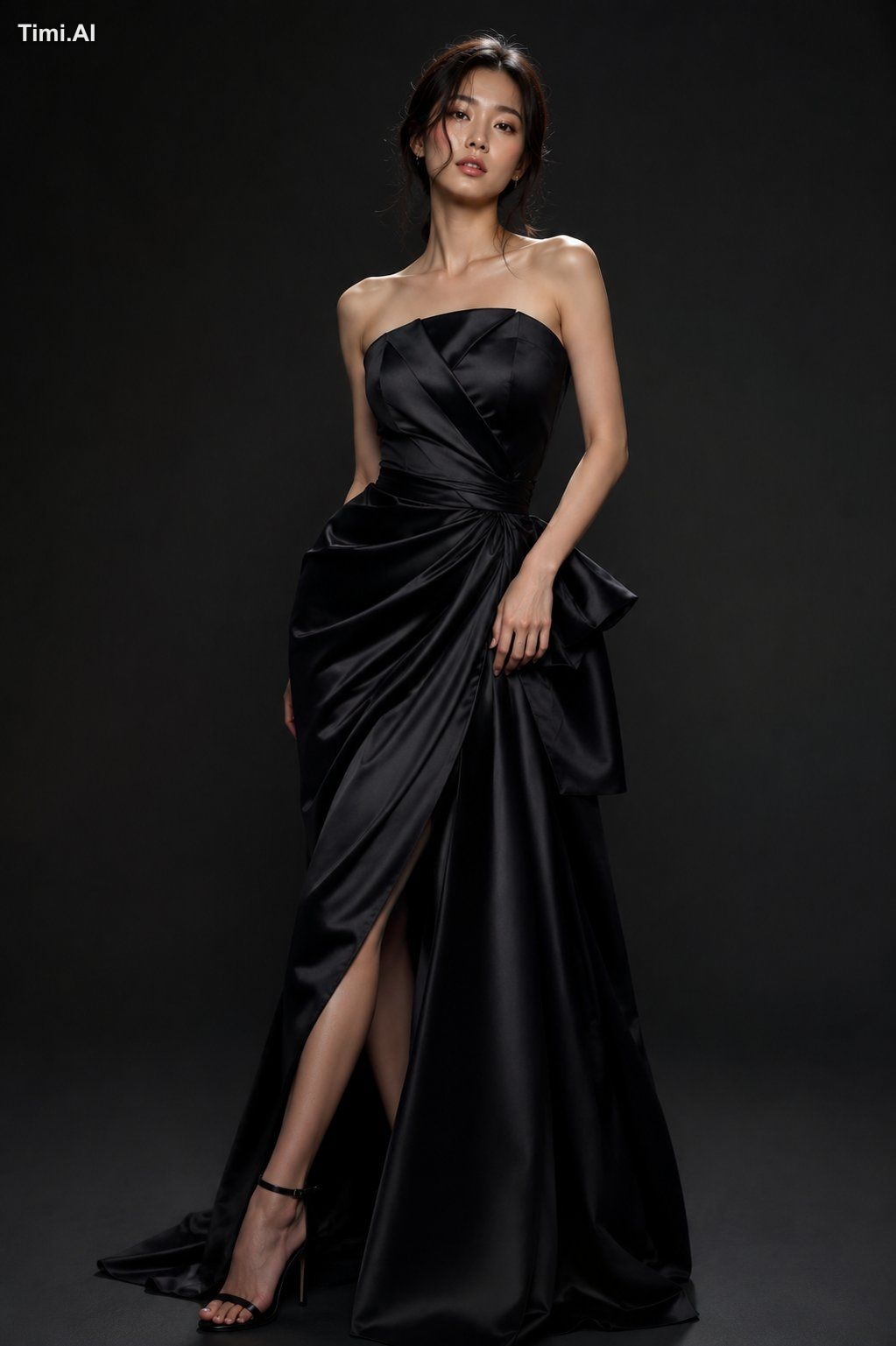 A stunning young Korean woman in a high-end fashion studio photoshoot, …
