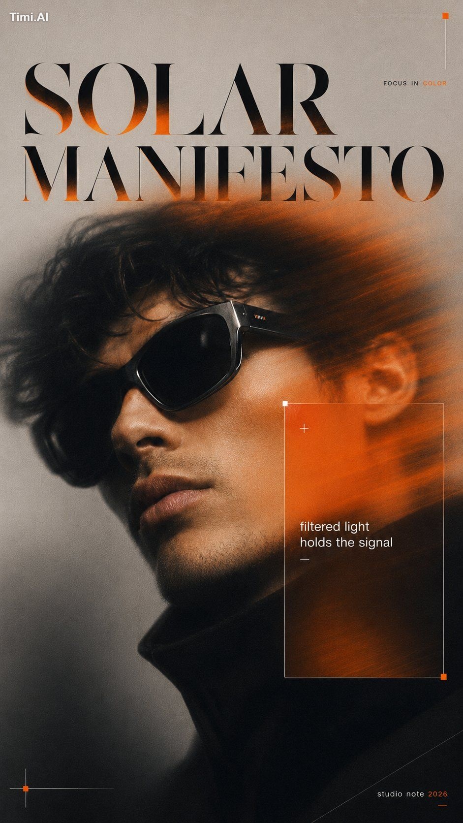 Create a 9:16 high-end color reveal editorial poster with a blurred fas…