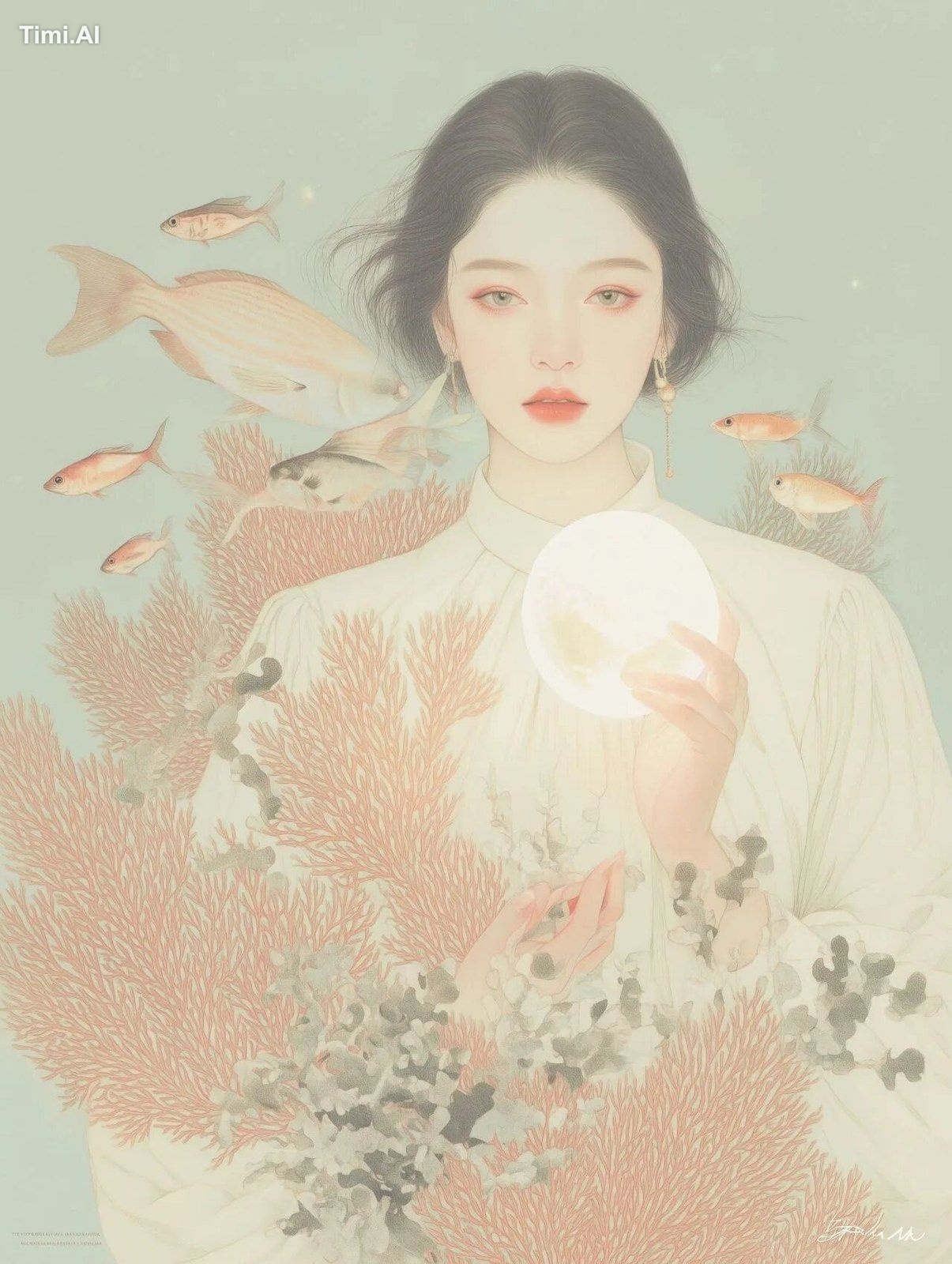 A modern elegant and elegant Korean mermaid pencil painting by a female…