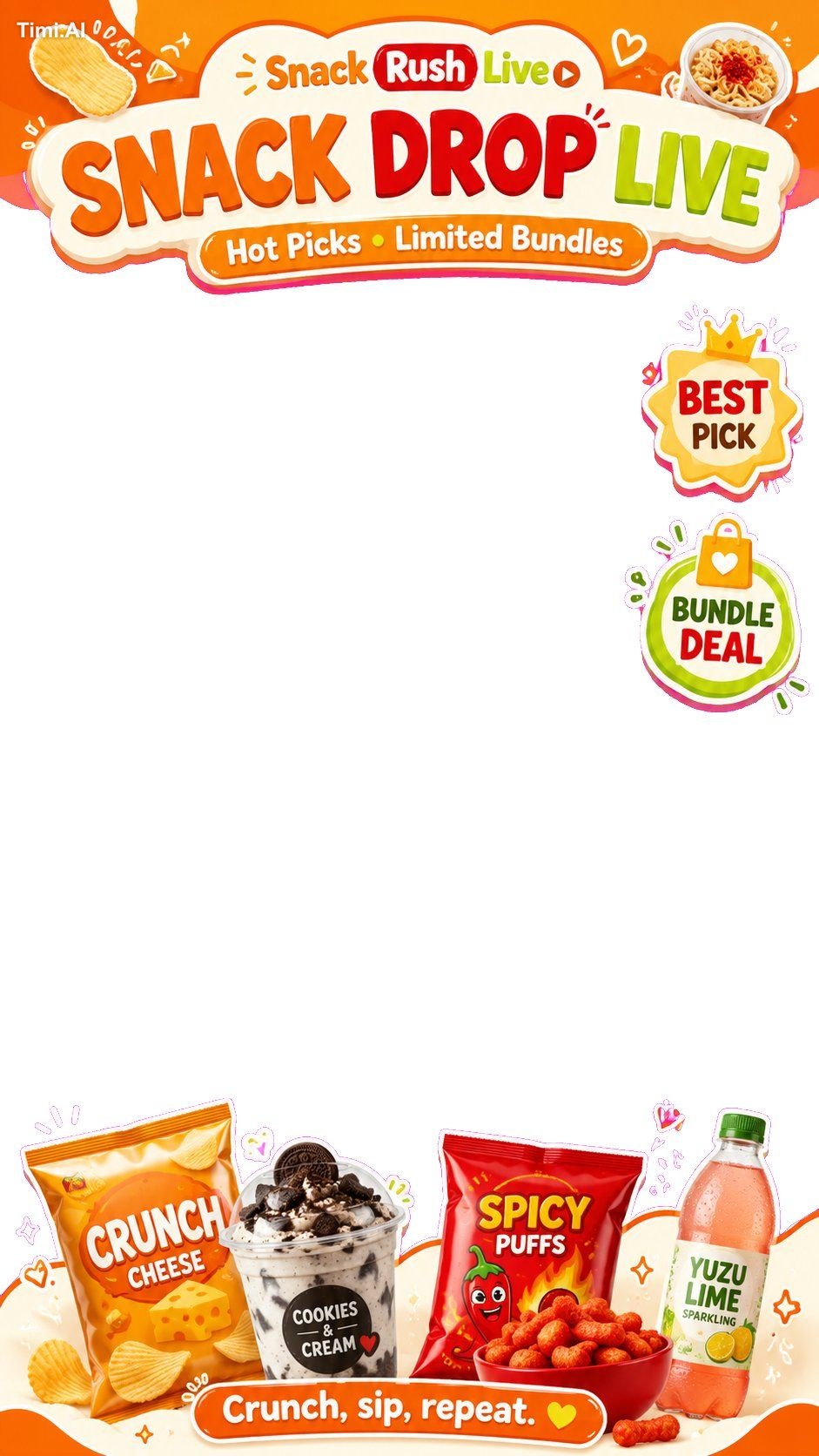 Create a professional vertical 9:16 TikTok Live shopping overlay design…