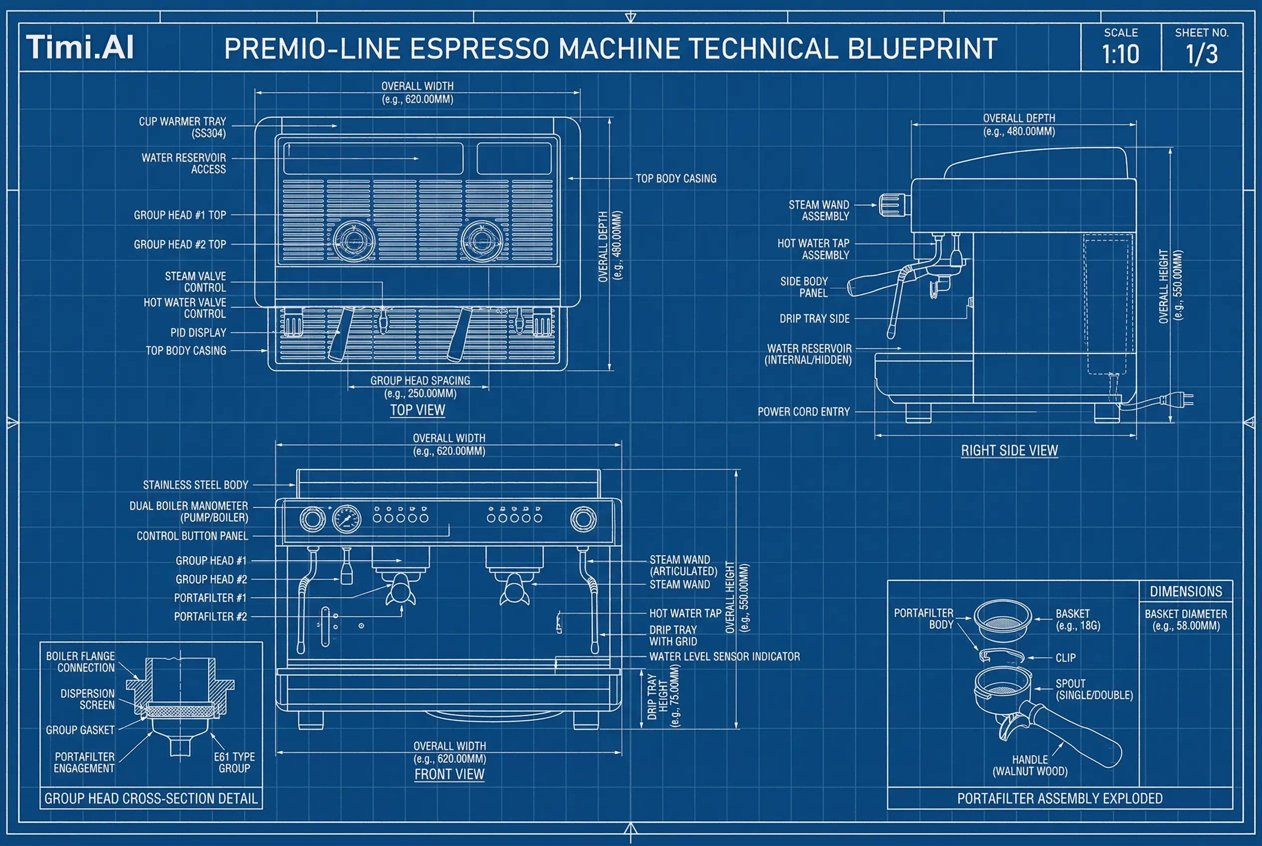 [product name], technical blueprint drawing, orthographic view, front v… 3