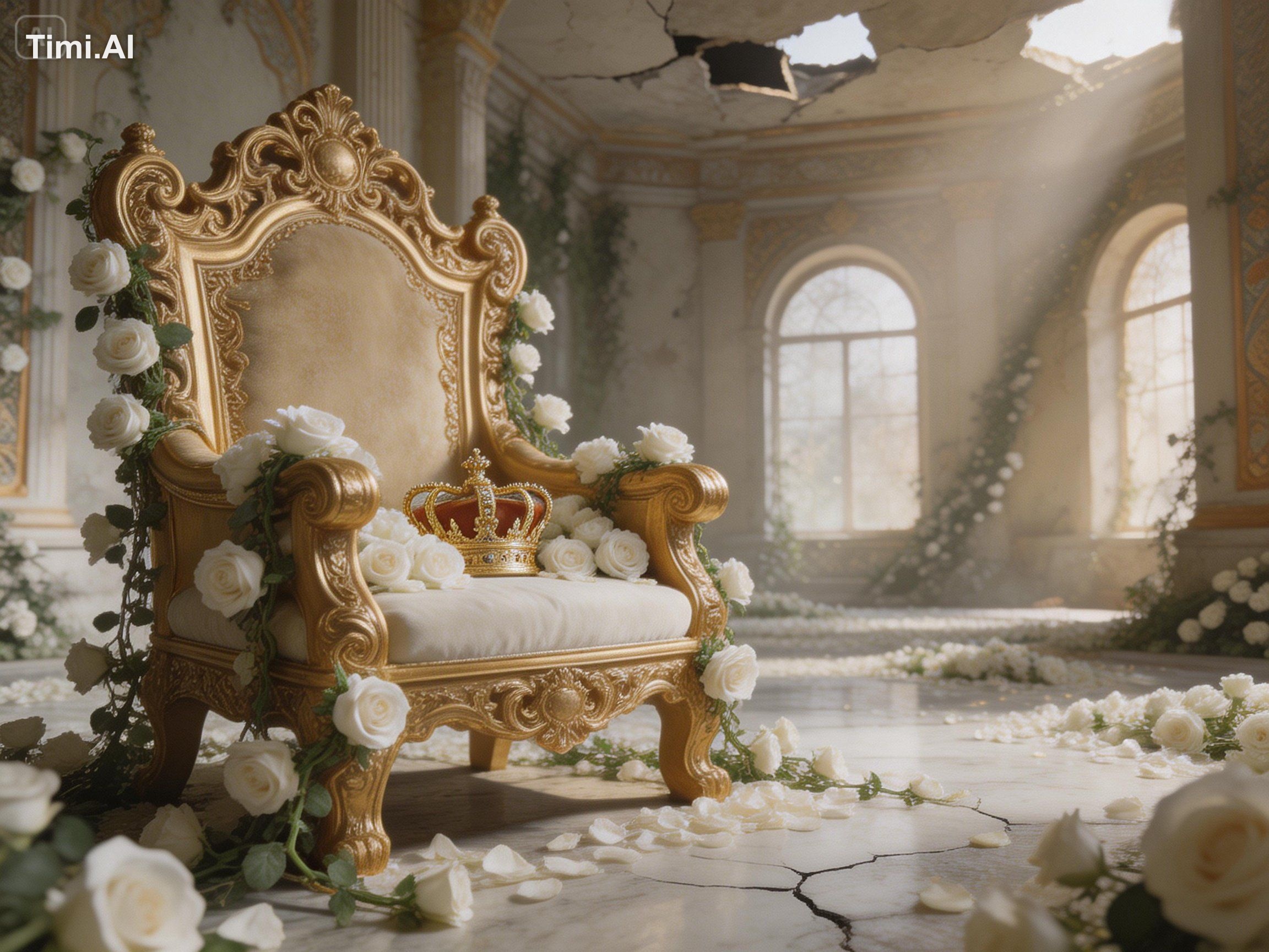 Grand piano in an abandoned ballroom, half consumed by forest — moss on… 2
