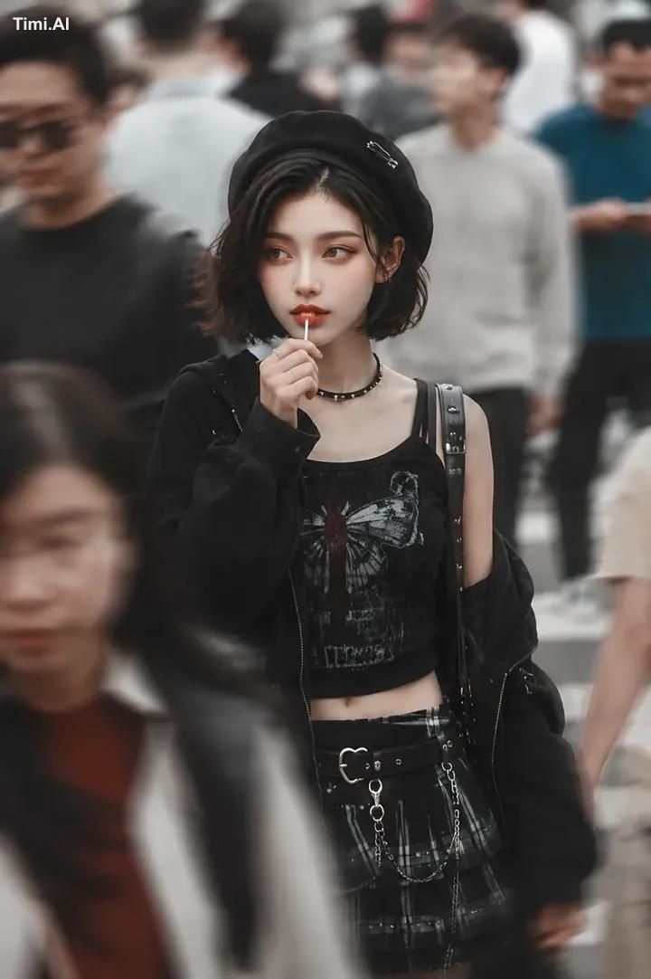Ultra-realistic cinematic street portrait of a stylish young woman walk… 1