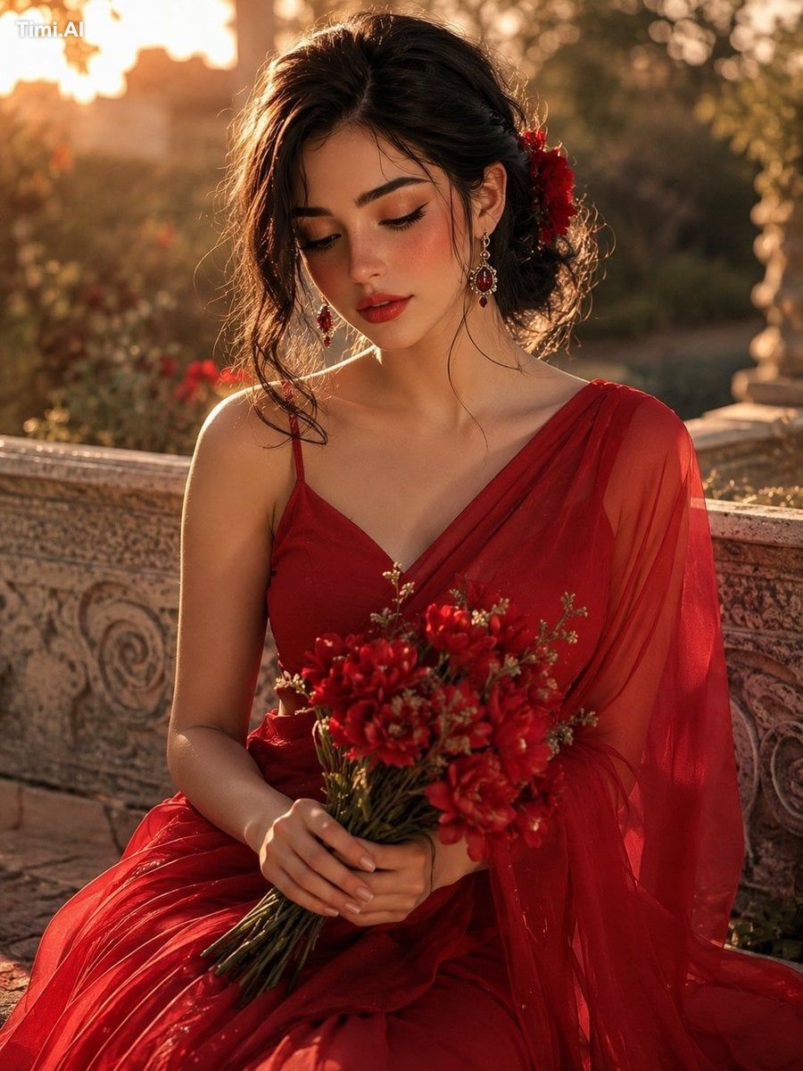 Ultra-realistic cinematic portrait of a beautiful young Indian woman si…