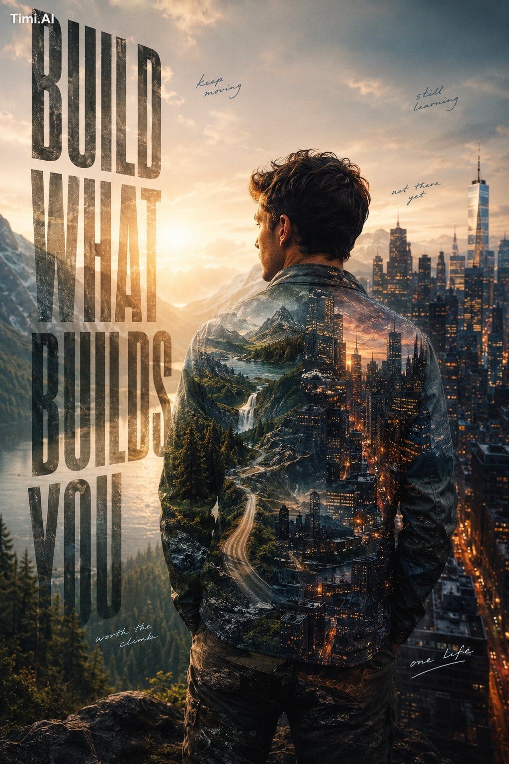 Create an ultra-premium cinematic lifestyle poster titled: "BUILT FROM …