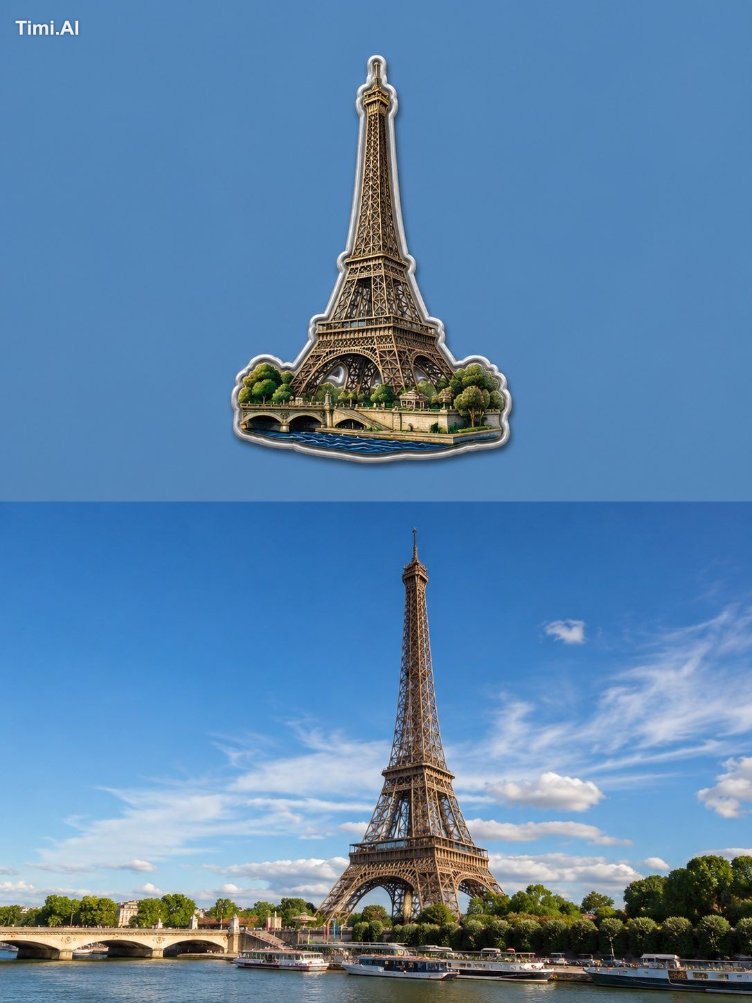 create a matching travel poster image divided into two parts (top and b… 1