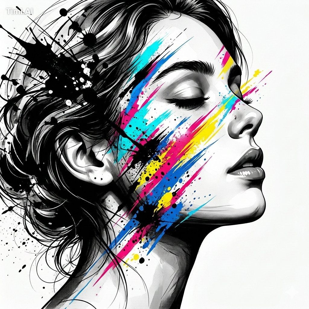 Create a high-contrast artistic portrait of a woman’s side profile in b…