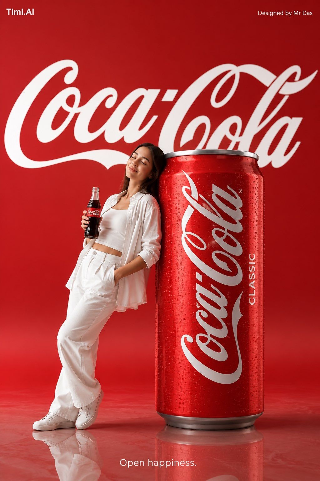 Minimalist commercial ad featuring an oversized Coca Cola can, ultra cl…