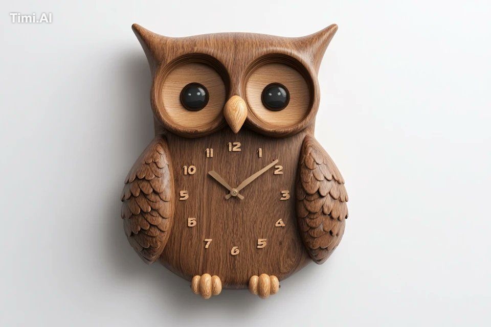 3D render of a uniquely shaped wall clock featuring a [subject] holding… 1