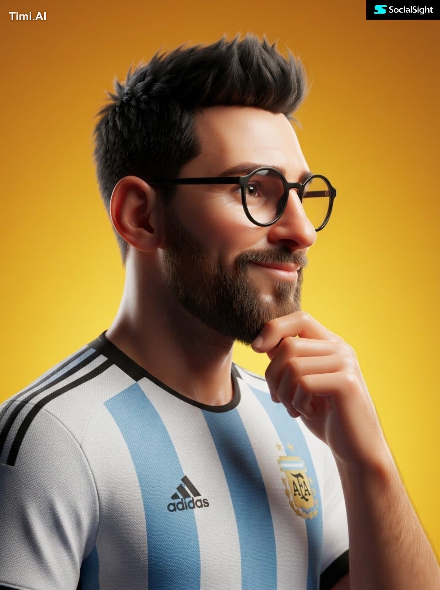 A 3D stylized male avatar portrait, confident smiling man with short sp…