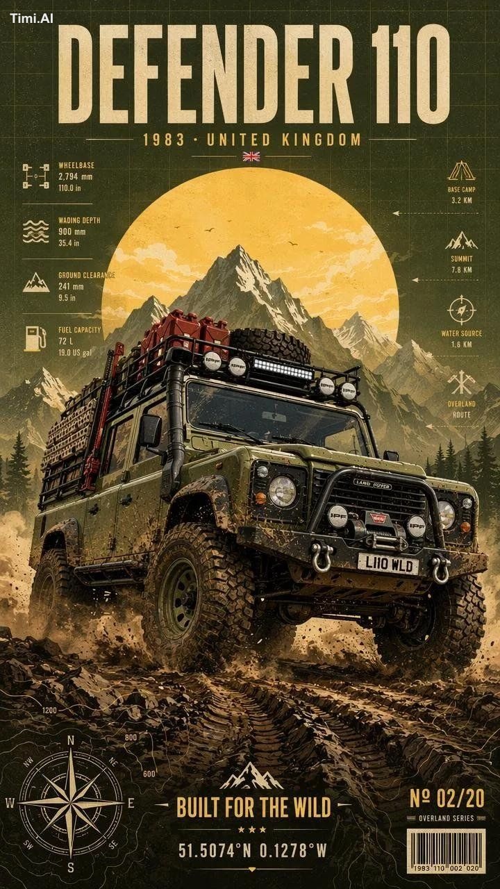 Ultra-detailed vintage overland expedition poster featuring a legendary… 2