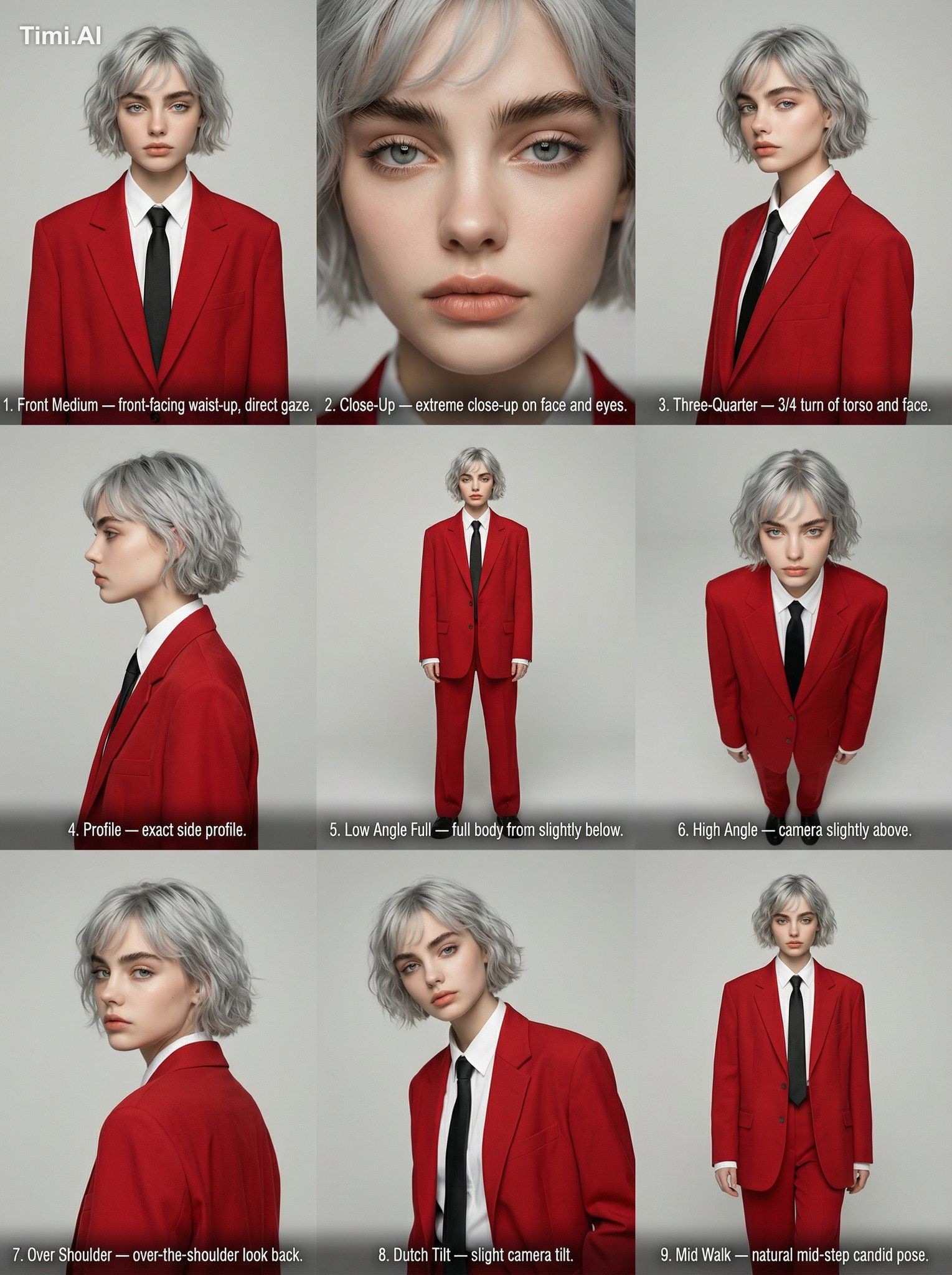 High-resolution Editorial Angle Reference Sheet. Perfect 3x3 grid. Aspe…