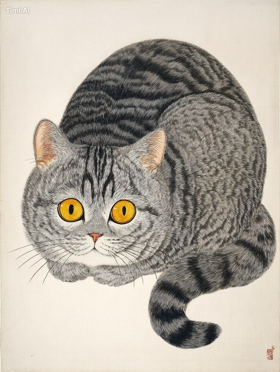 no seals . no text .Masterpiece. Watercolor painting. Depicts a cat ren…