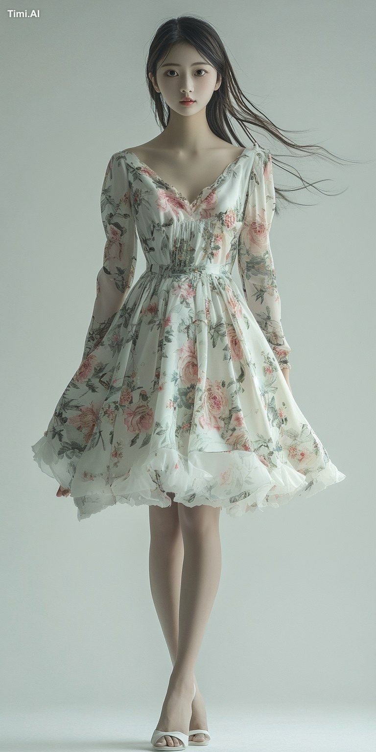 The dress has a floral pattern, --ar 1:2 --v 6.1
