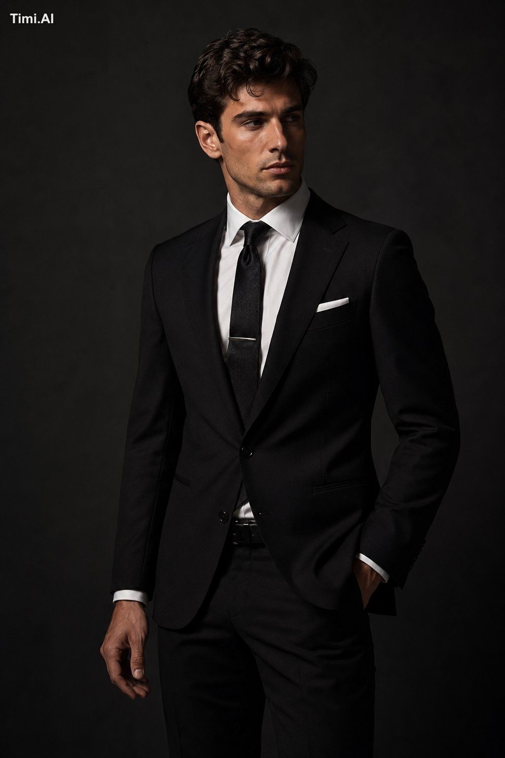 A handsome young European man in a high-end fashion studio photoshoot, …