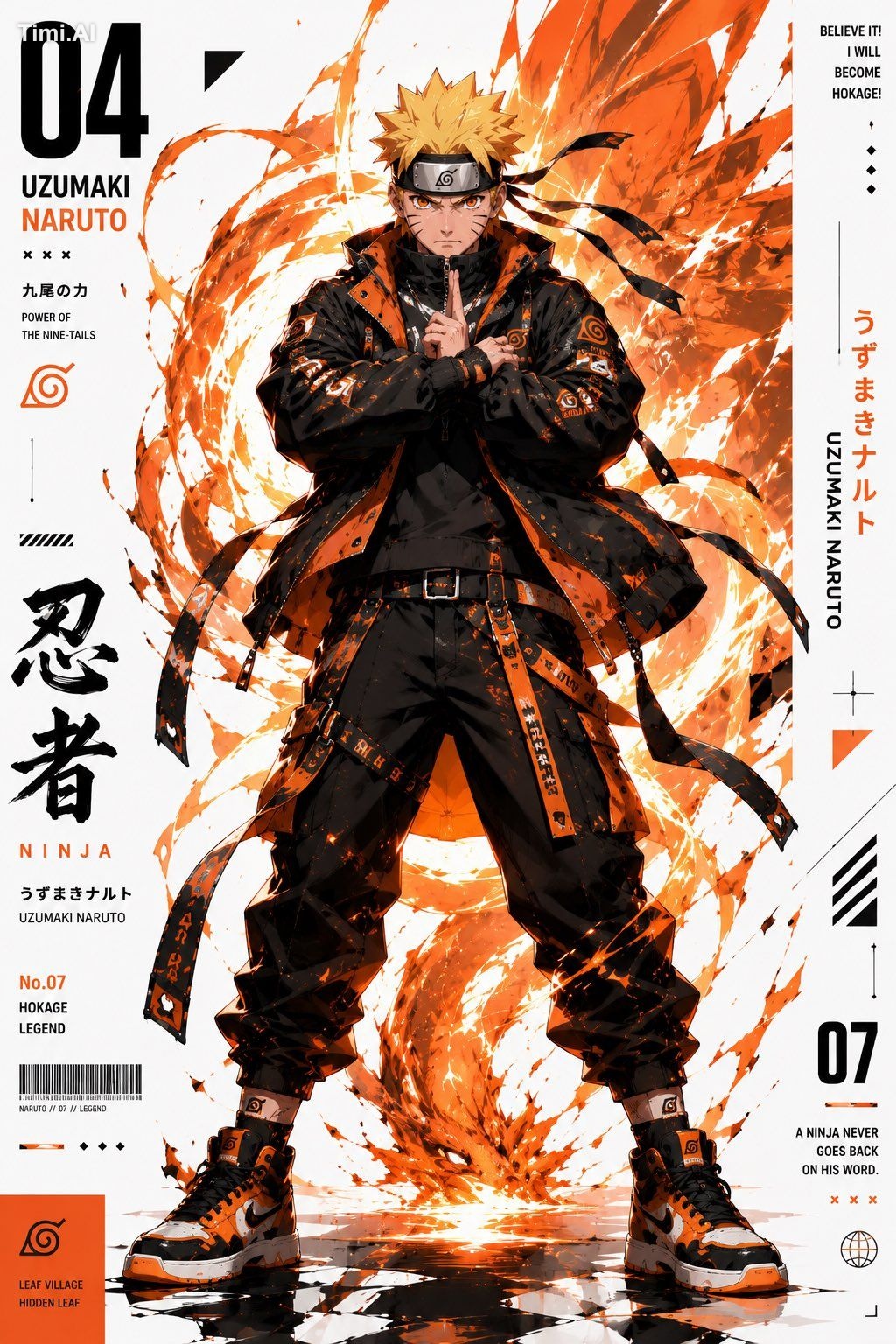 Create a premium anime-techwear editorial poster series featuring {char… 3