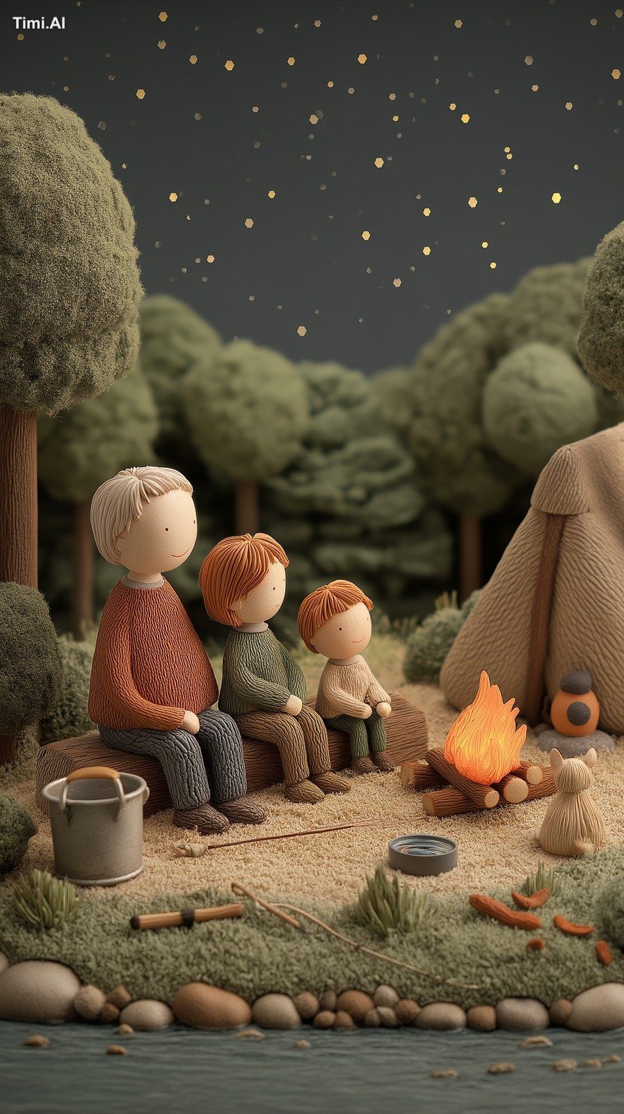 Miniature diorama scene in handcrafted plasticine style: A peaceful eve…