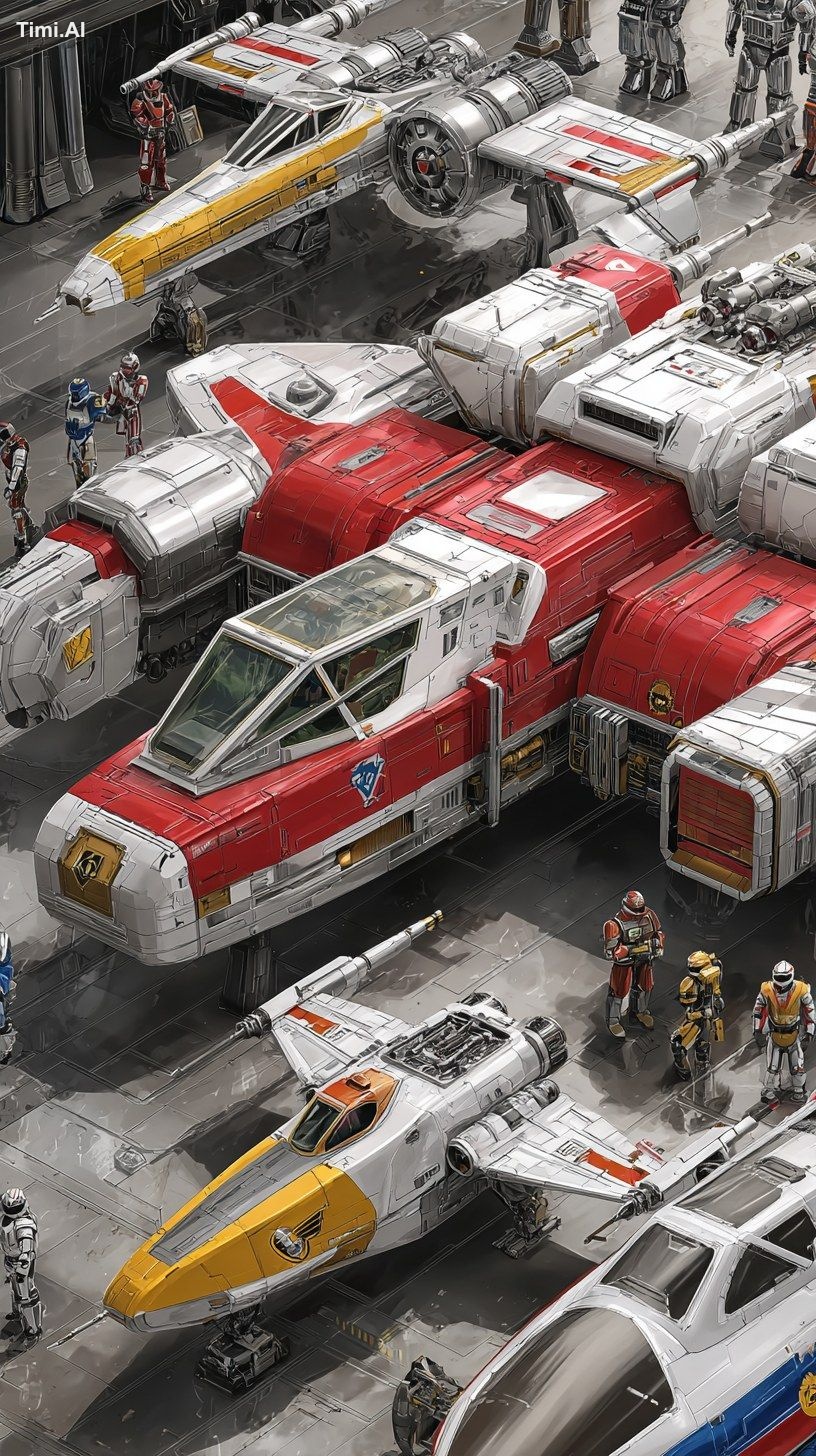 star wars power rangers mash up. millennium falcon, X-wing, Y-Wing, B-w…