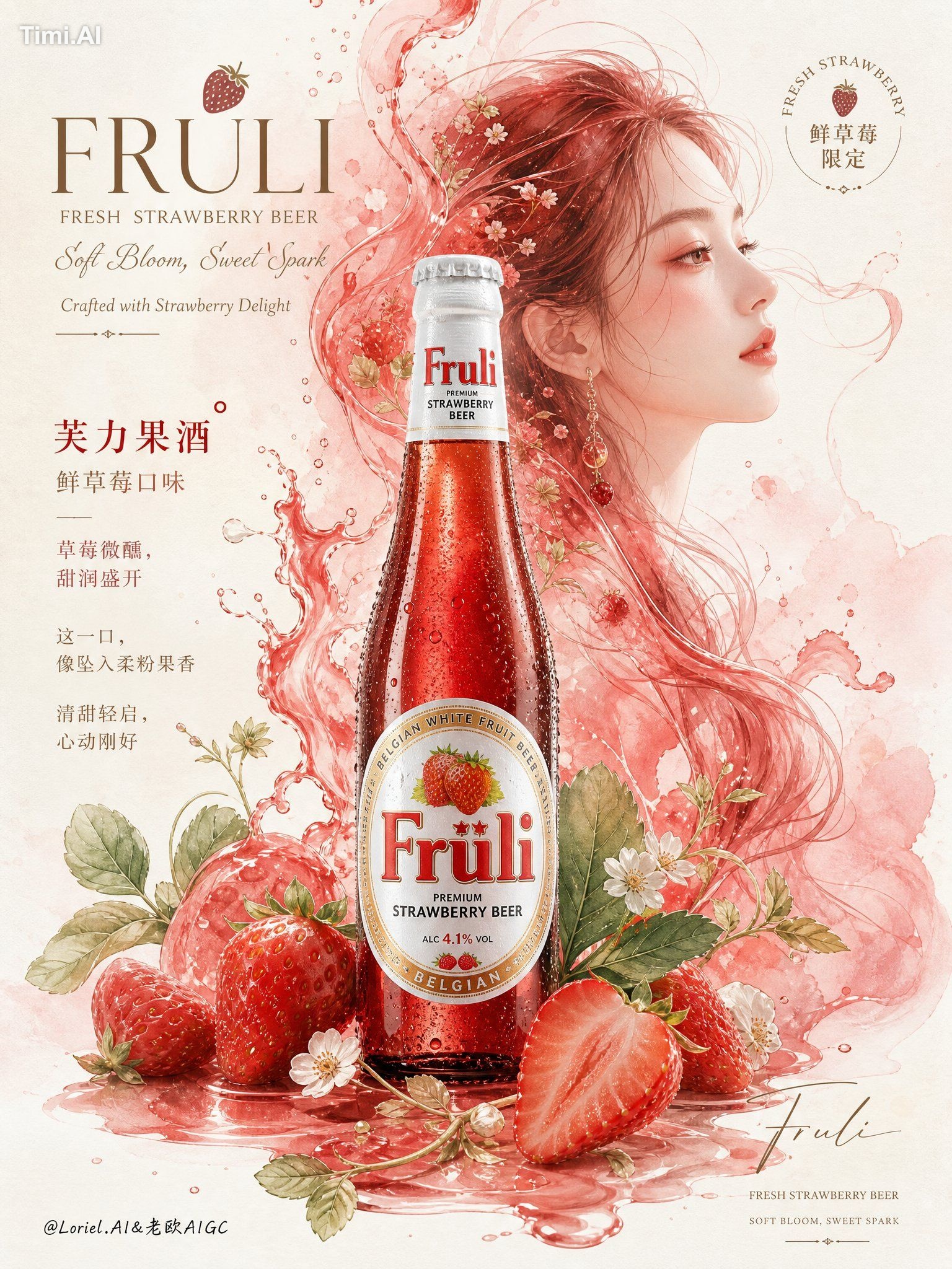 cheap fruity beer ad, cartoon strawberry style, childish illustration, …