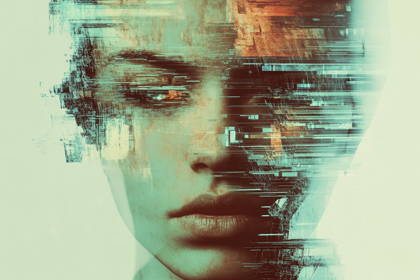 [SUBJECT] captured in a Glitch Flux Portrait, where intentional data co… 2