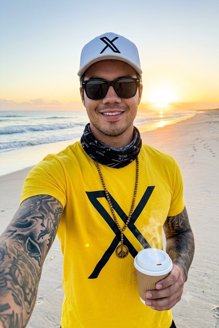 A high quality professional shot selfie of a rugged, smiling young man …