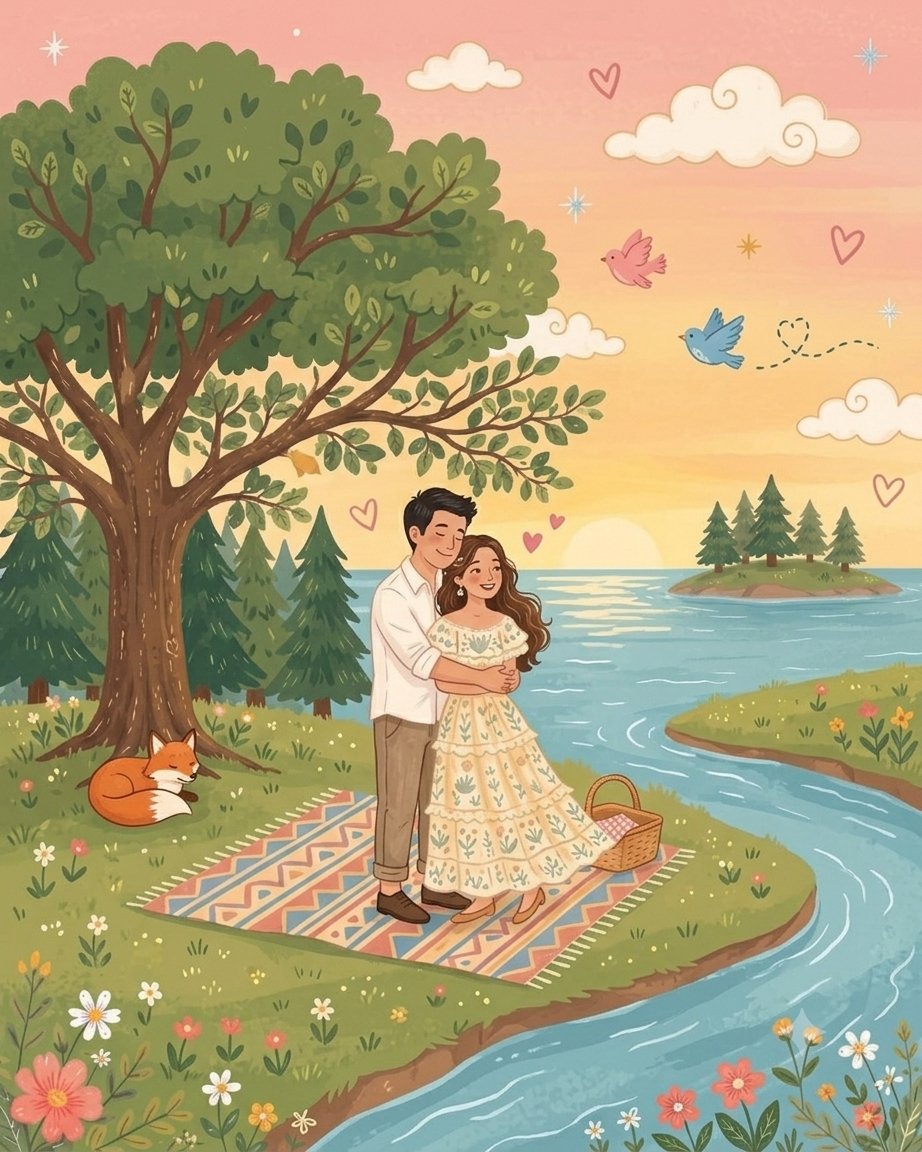 Transform this photo into a whimsical folk flat illustration with doodl…