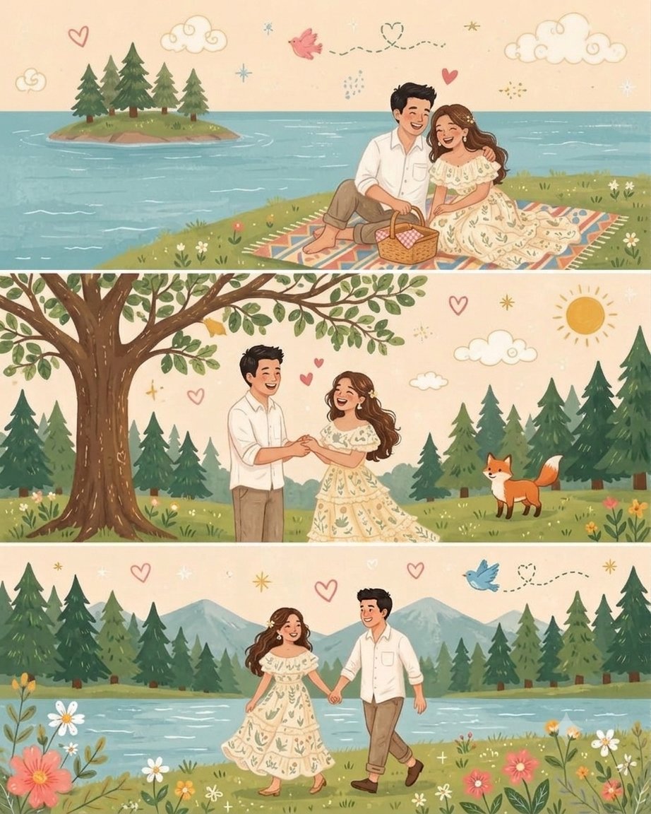 Transform this photo into a whimsical folk flat illustration with doodl… 1