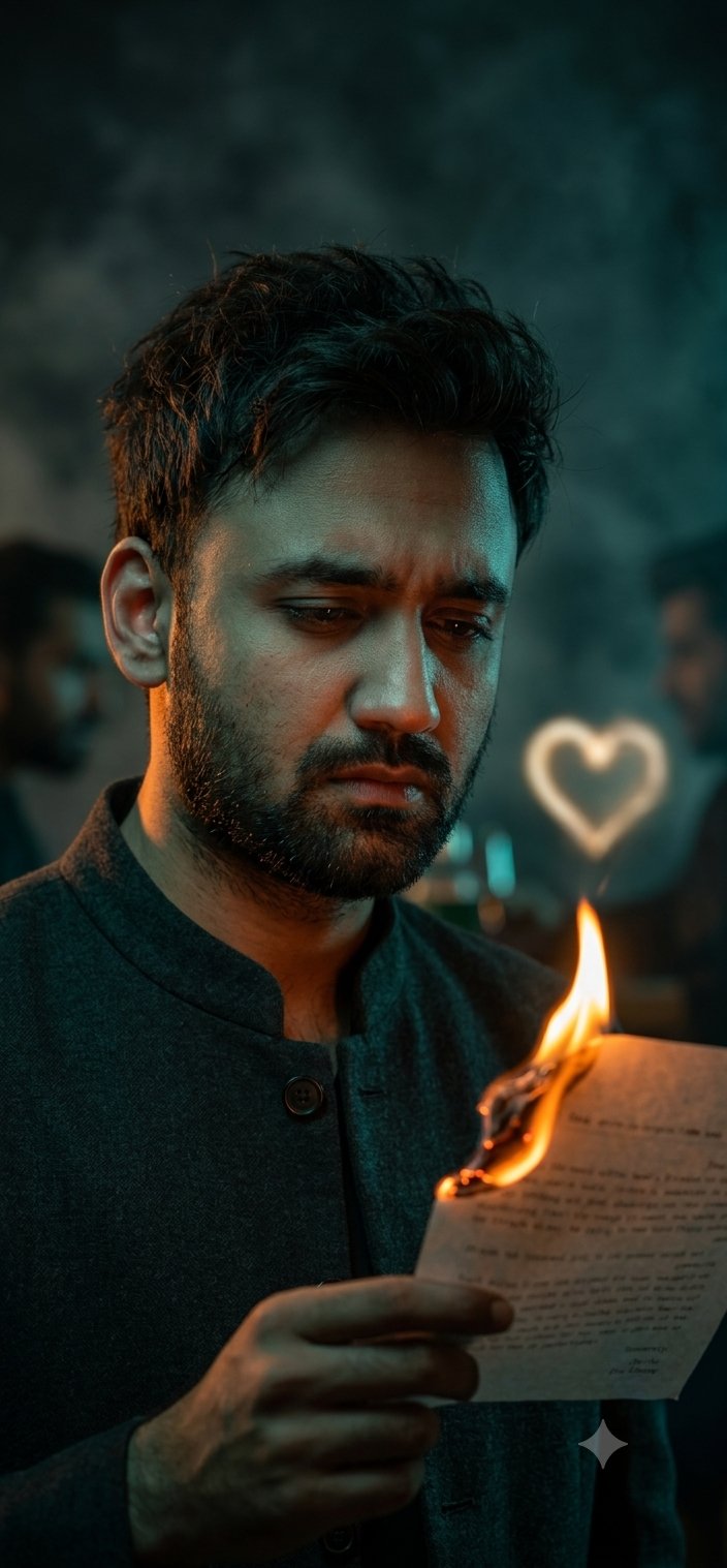 A deeply cinematic and emotionally charged dark portrait of a male figu…
