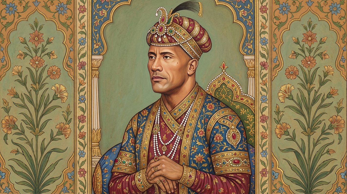 Mughal miniature portrait of the person in the reference image, intrica… 2
