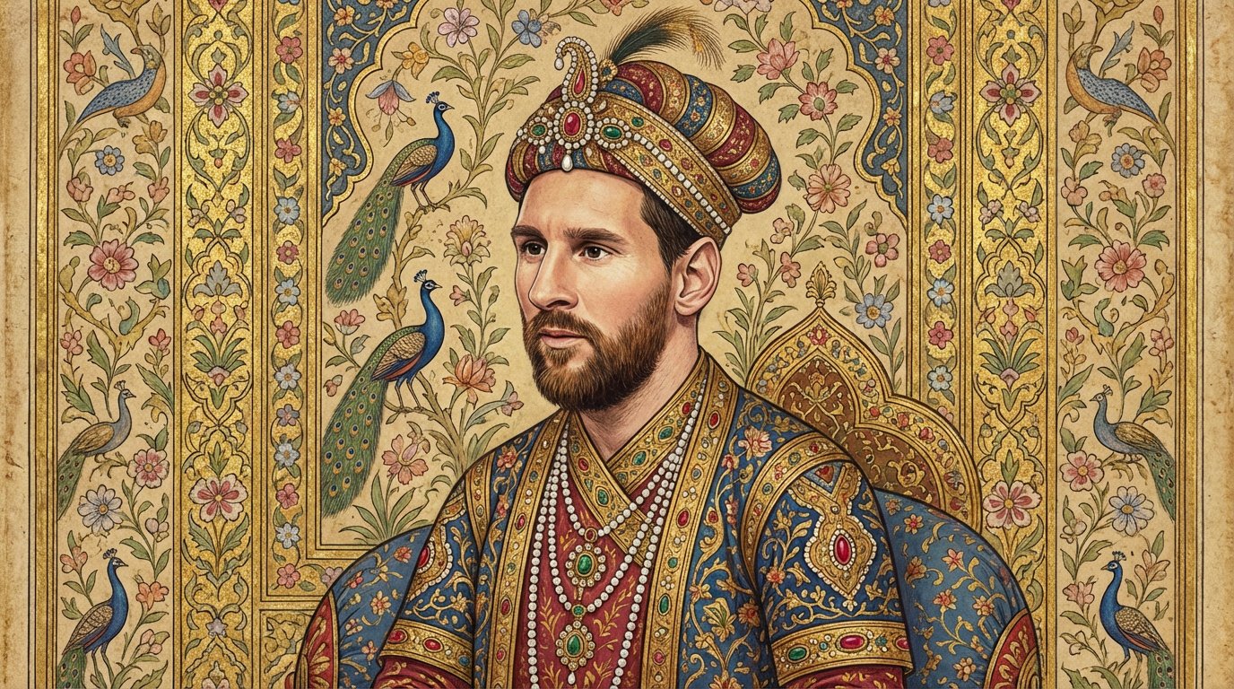 Mughal miniature portrait of the person in the reference image, intrica… 1