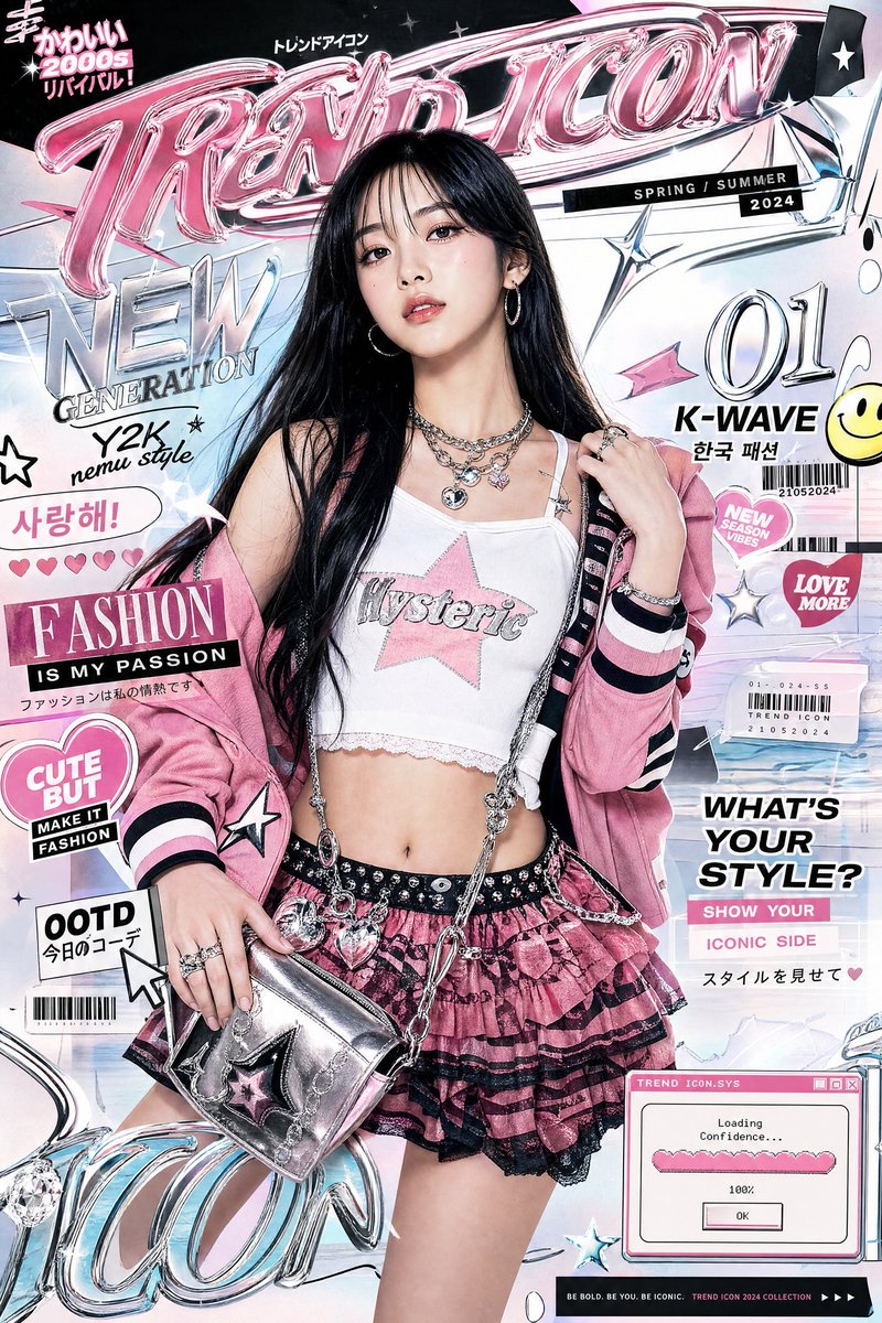 Ultra-stylized luxury fashion editorial poster featuring a confident yo…