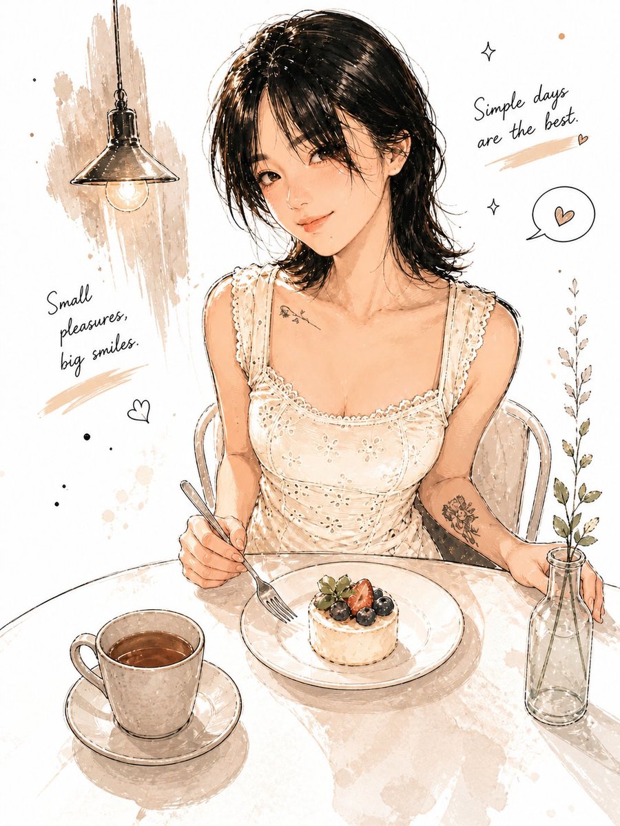 { "style": "minimal watercolor ink illustration, soft anime realism, ha…