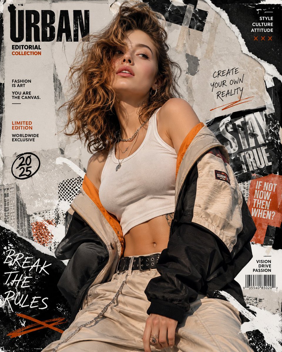 Create a high-resolution 8K portrait poster in an Urban Fashion Editori…